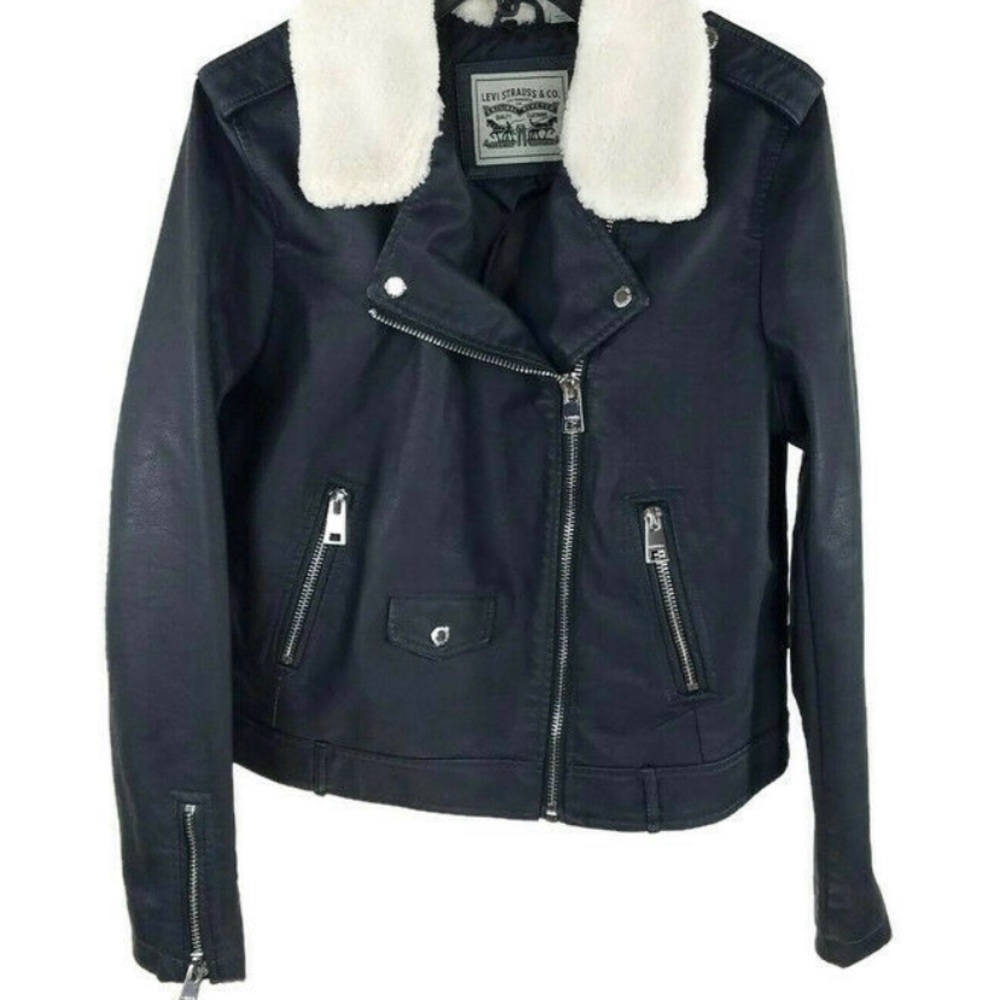 Levis Womens Faux Leather Shearling Moto Jacket